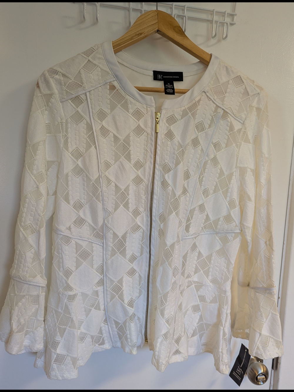 INC International Concepts White Lace Zip-Front Bomber Jacket